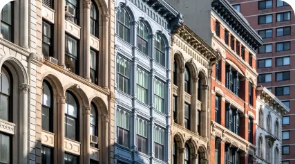 New York building facades with window and through-wall units